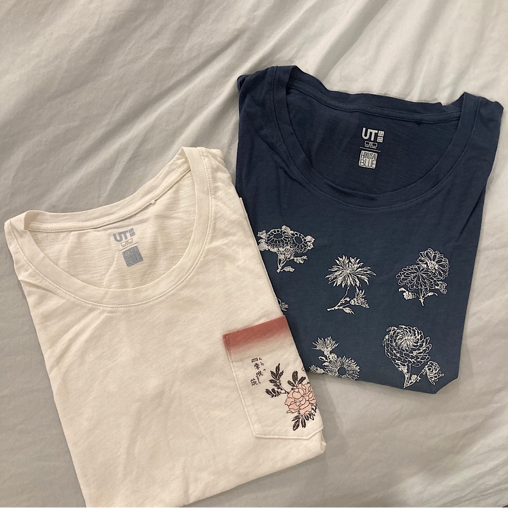 2 Uniqlo Hokusai Blue Tees